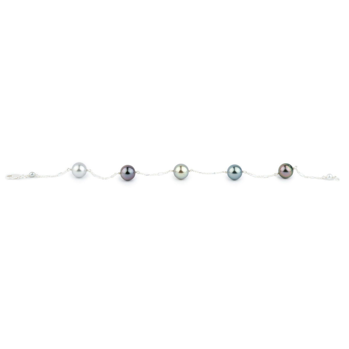 Multi Colored Tahitian Pearl Tin Cup Bracelet on Sterling Silver