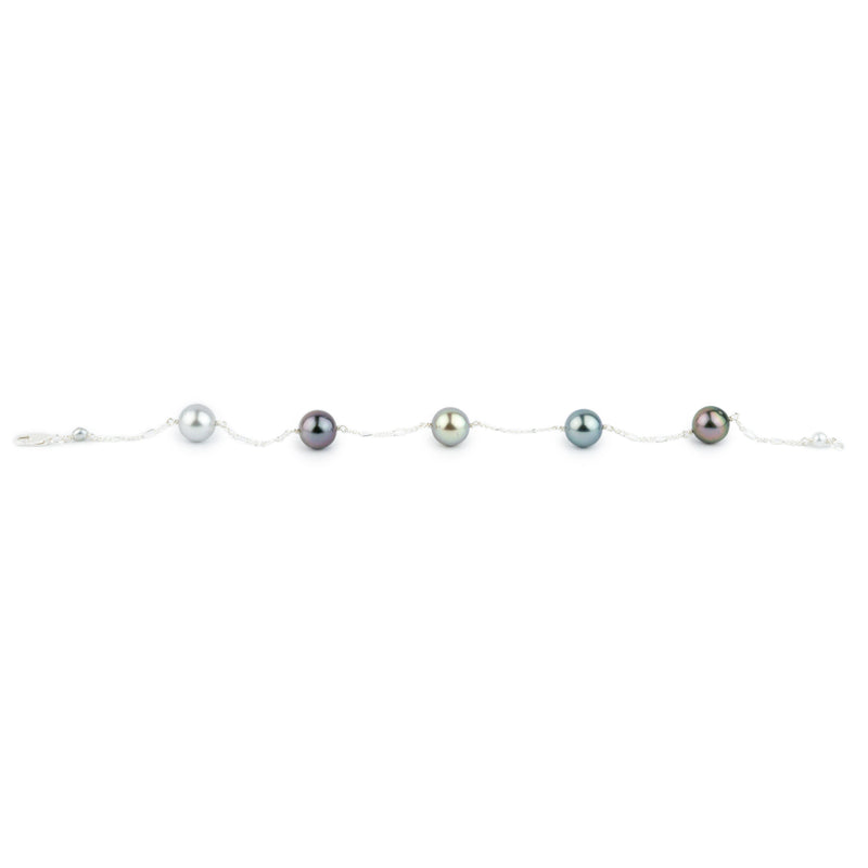 Multi Colored Tahitian Pearl Tin Cup Bracelet on Sterling Silver