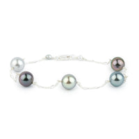 Multi Colored Tahitian Pearl Tin Cup Bracelet on Sterling Silver