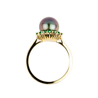 Tahitian Pearl & Emerald Soleil Ring on 14K Yellow Gold