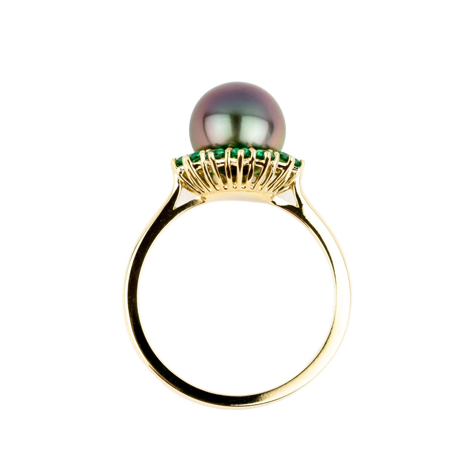 Tahitian Pearl & Emerald Soleil Ring on 14K Yellow Gold