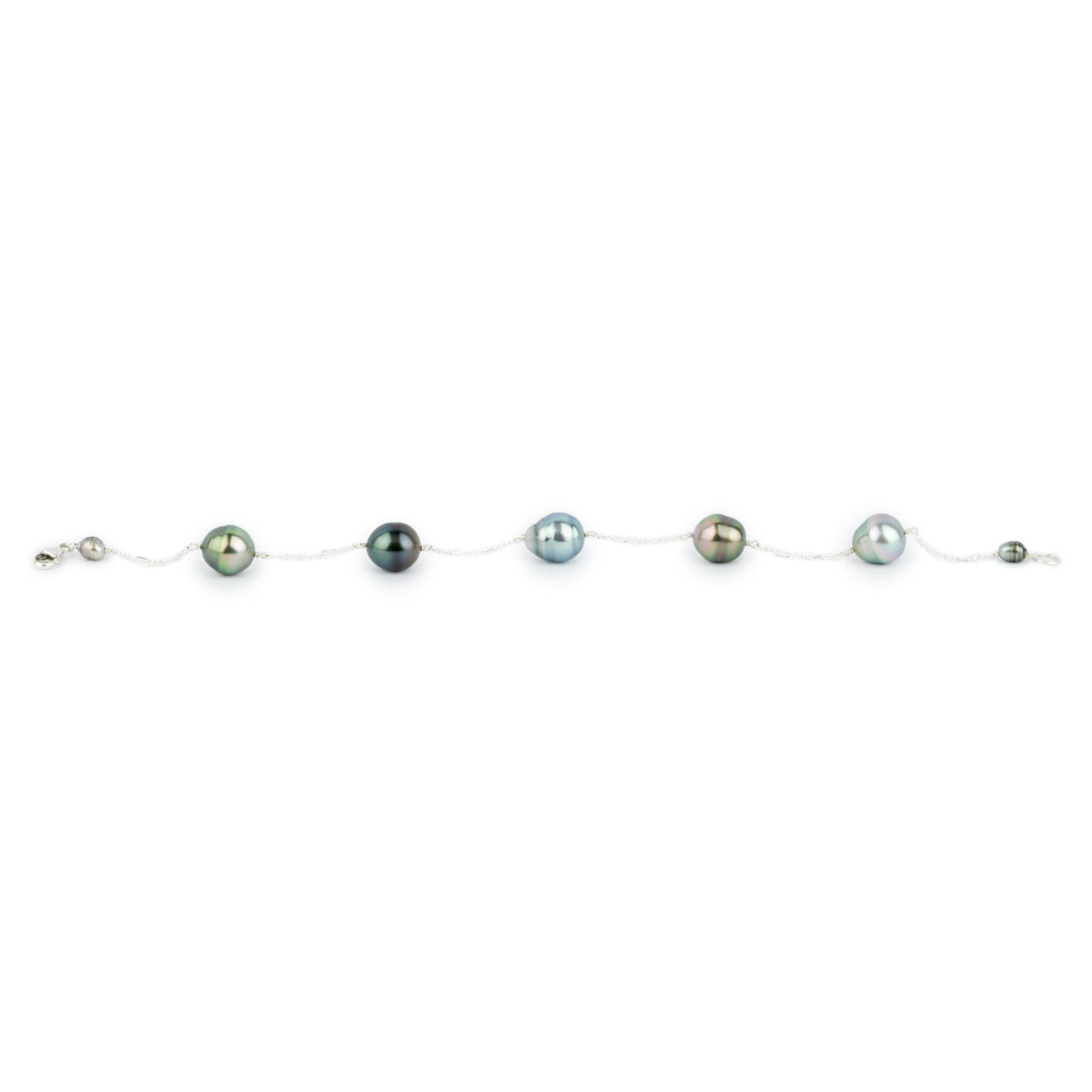 Multi Colorful Circled Tahitian Pearl Tin Cup Bracelet on Sterling Silver