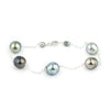 Multi Colorful Circled Tahitian Pearl Tin Cup Bracelet on Sterling Silver