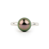 Aubergine Green 9.5mm Tahitian Pearl Ring on 14K White Gold