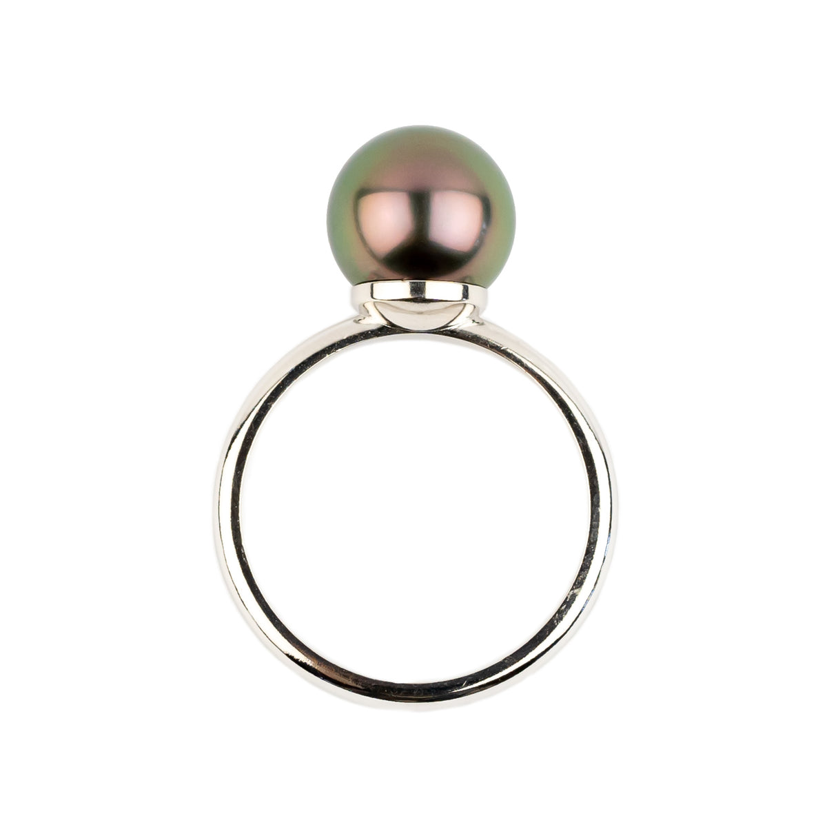 Aubergine Green 9.5mm Tahitian Pearl Ring on 14K White Gold