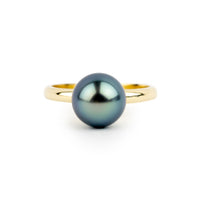 Ocean Blue 9.4mm Tahitian Pearl Ring on 14K Yellow Gold