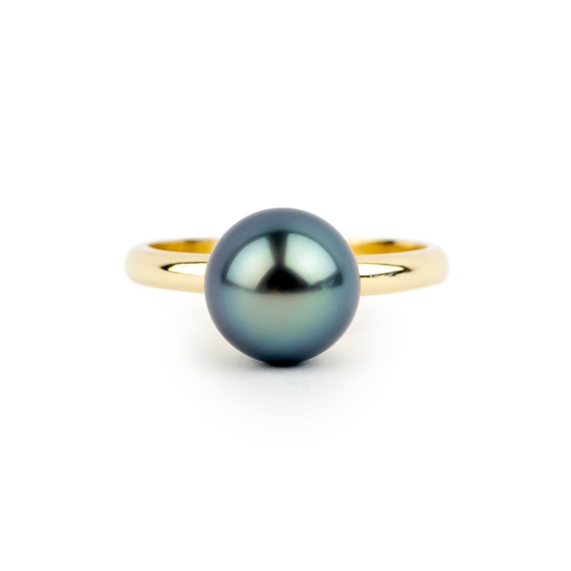 Ocean Blue 9.4mm Tahitian Pearl Ring on 14K Yellow Gold