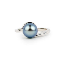 Sky Blue 8.2mm Tahitian Pearl Swirl Ring on 14k White Gold