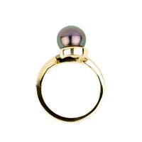 Plum Green 8.4mm Tahitian Pearl Swirl Ring on 14k Yellow Gold