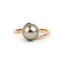 Light Pink Peacock 8.5mm Tahitian Pearl Swirl Ring on 14k Rose Gold
