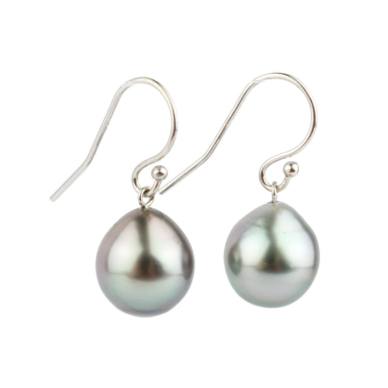 Lavender-Blue Drop Tahitian Pearl Dangle Earrings on 14K White Gold