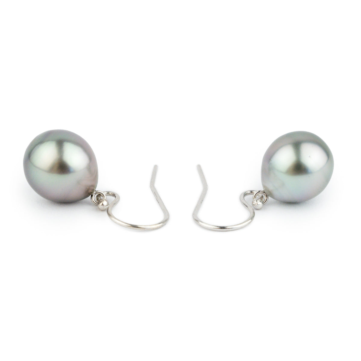 Lavender-Blue Drop Tahitian Pearl Dangle Earrings on 14K White Gold