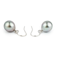 Lavender-Blue Drop Tahitian Pearl Dangle Earrings on 14K White Gold