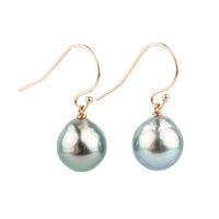 Sky Blue Baroque Tahitian Pearl Dangle Earrings on 14K Rose Gold