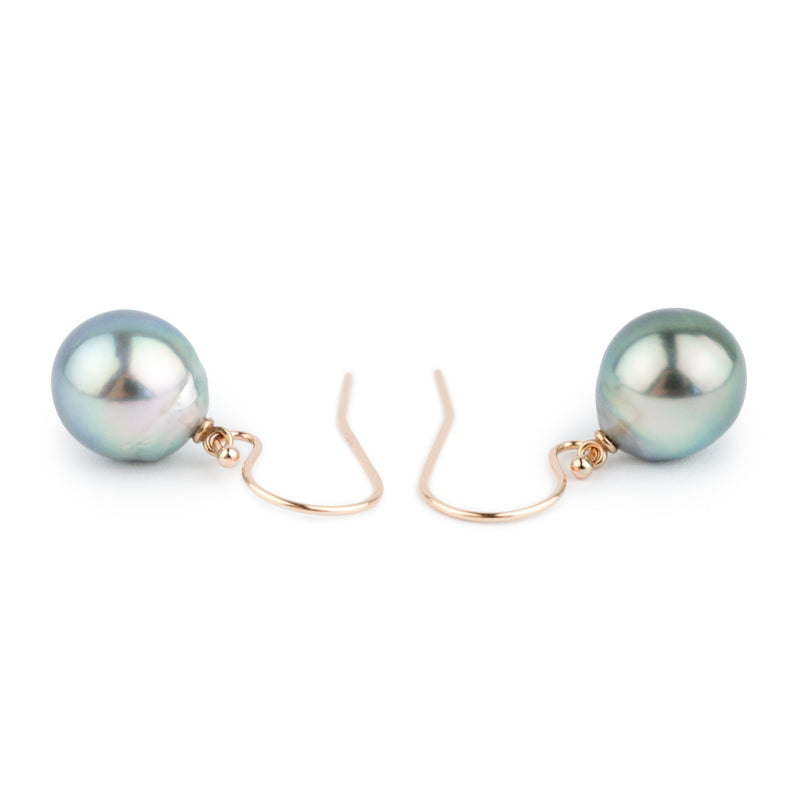 Sky Blue Baroque Tahitian Pearl Dangle Earrings on 14K Rose Gold