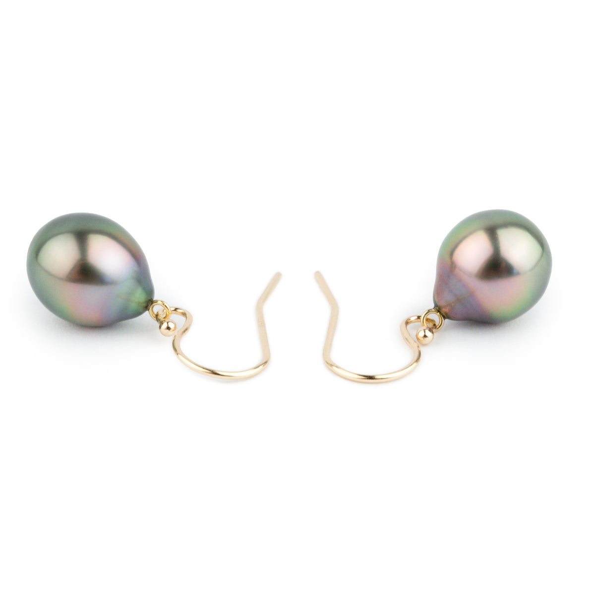 Rainbow Drop Tahitian Pearl Dangle Earrings on 14K Yellow Gold