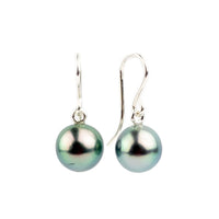 Aquamarine Tahitian Pearl Dangles on Sterling Silver