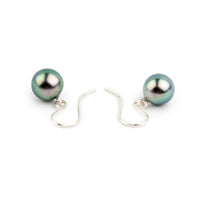 Aquamarine Tahitian Pearl Dangles on Sterling Silver