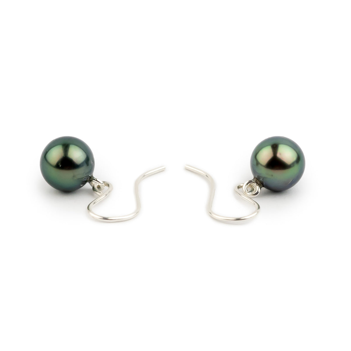 Deep Blue Green Tahitian Pearl Dangles on Sterling Silver