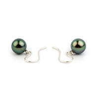 Deep Blue Green Tahitian Pearl Dangles on Sterling Silver