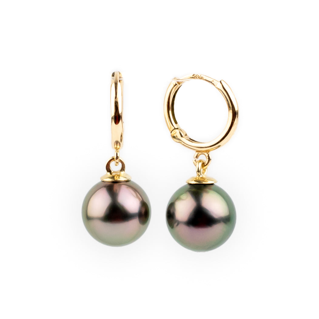 Hibiscus Pink Tahitian Pearl Huggie Hoop Earrings