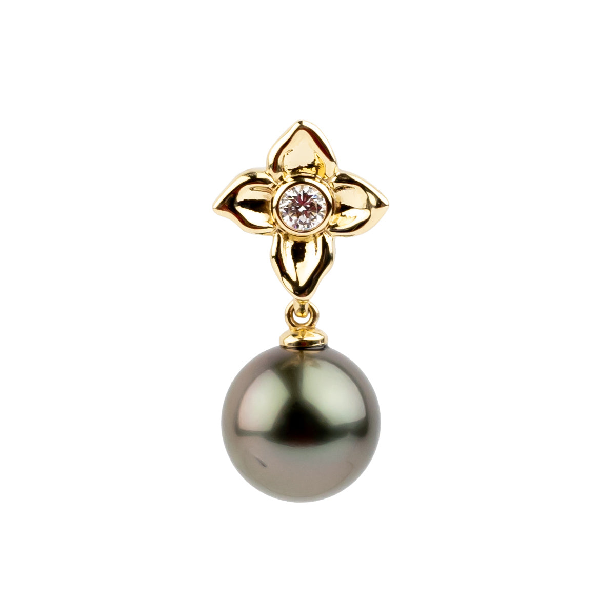 Aubergine Glow 11.2mm Tahitian Pearl Plumeria & Diamond Pendant