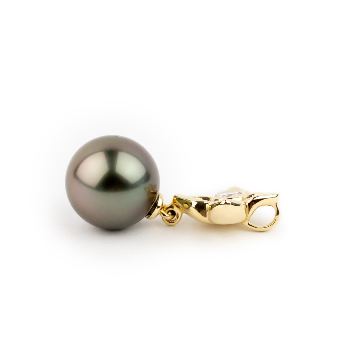Aubergine Glow 11.2mm Tahitian Pearl Plumeria & Diamond Pendant