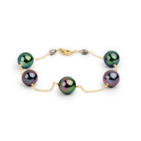 Purple Green Flash Tahitian Pearl Tin Cup Bracelet on 14K Yellow Gold