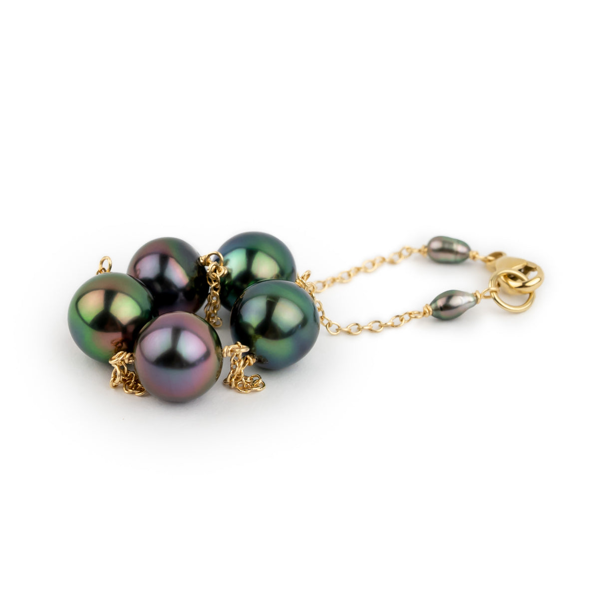 Purple Green Flash Tahitian Pearl Tin Cup Bracelet on 14K Yellow Gold