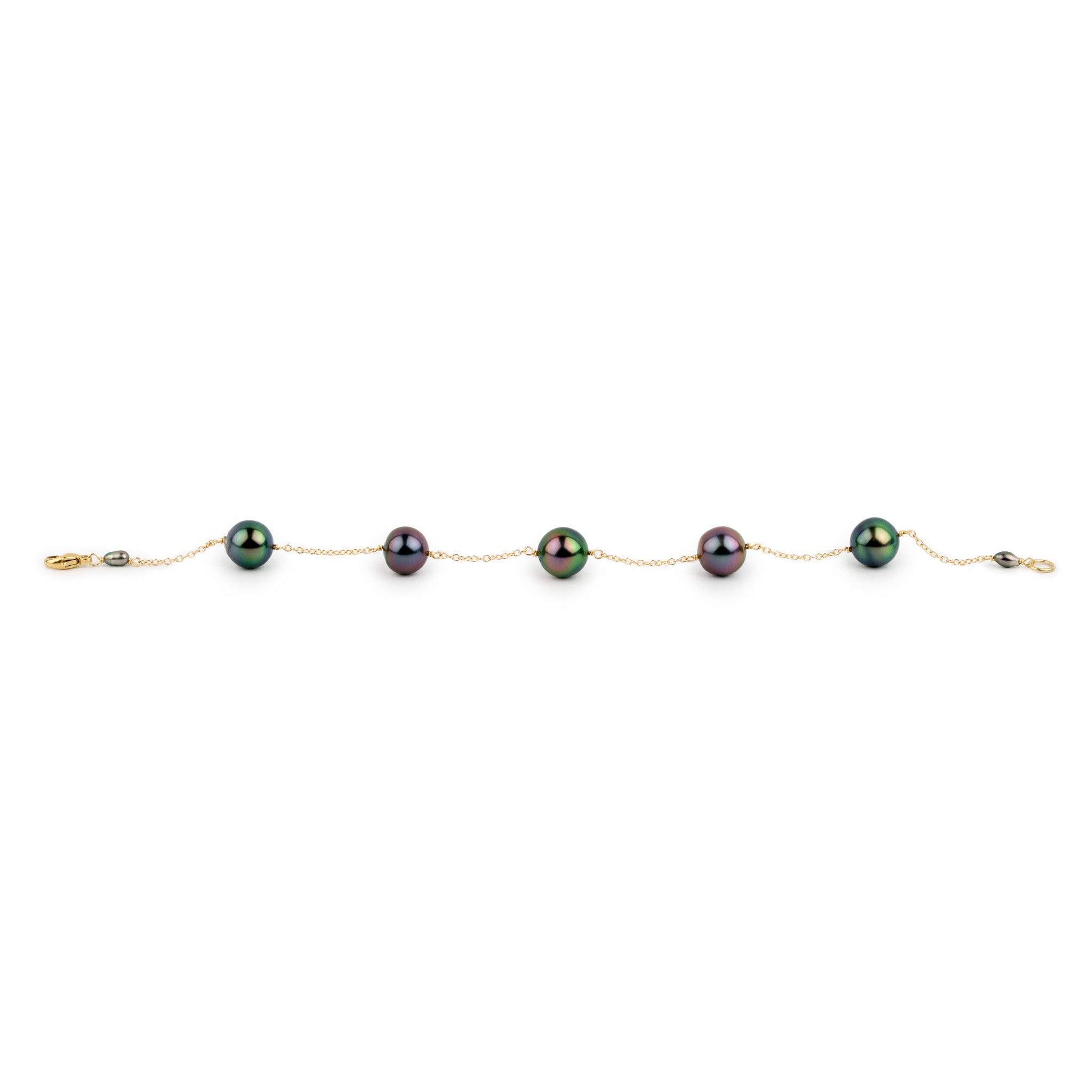 Purple Green Flash Tahitian Pearl Tin Cup Bracelet on 14K Yellow Gold