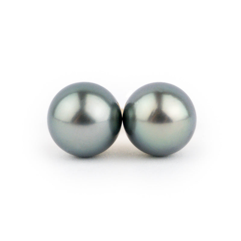 Silvery Blue-Green 9.2-9.5mm Tahitian Pearl Stud Earrings