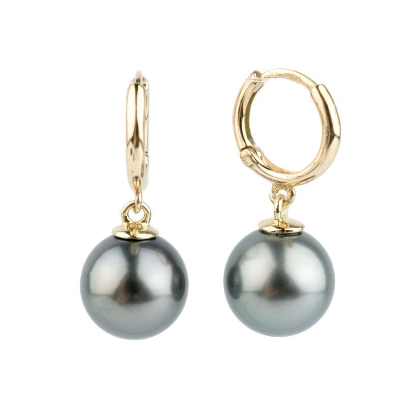 Stormy Blue Tahitian Pearl Huggie Hoop Earrings