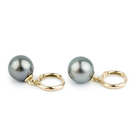 Stormy Blue Tahitian Pearl Huggie Hoop Earrings