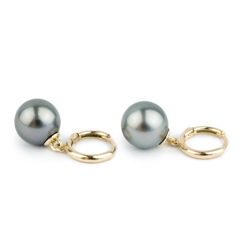 Stormy Blue Tahitian Pearl Huggie Hoop Earrings