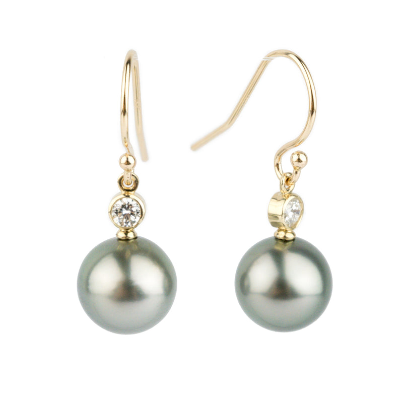 Tahitian Pearl & Diamond Aurora French Hook Earrings on 14K Yellow Gold