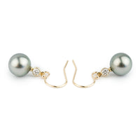 Tahitian Pearl & Diamond Aurora French Hook Earrings on 14K Yellow Gold