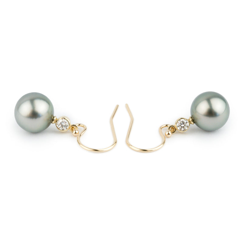 Tahitian Pearl & Diamond Aurora French Hook Earrings on 14K Yellow Gold