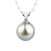 Silvery Multi-Colored  9mm Tahitian Pearl I'a Necklace on Sterling Silver