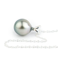Silvery Multi-Colored  9mm Tahitian Pearl I'a Necklace on Sterling Silver