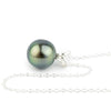 Blue-Green Peacock 9.2mm Tahitian Pearl I'a Necklace on Sterling Silver