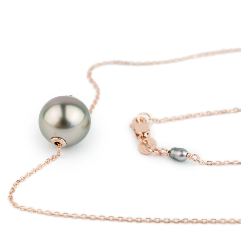 Golden Pink-Green 10.2mm Tahitian Pearl Solitaire Necklace on 14K Rose Gold