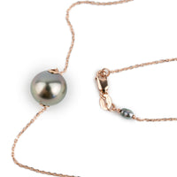 Golden Pink-Green 10.2mm Tahitian Pearl Solitaire Necklace on 14K Rose Gold