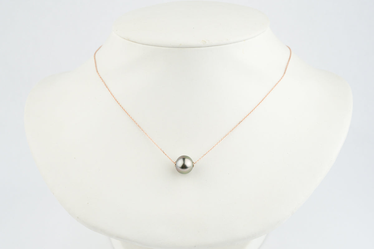 Golden Pink-Green 10.2mm Tahitian Pearl Solitaire Necklace on 14K Rose Gold