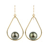 Deep Green Tahitian Pearl Teardrop Dangle Earrings