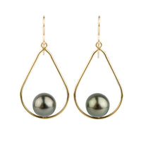 Deep Green Tahitian Pearl Teardrop Dangle Earrings
