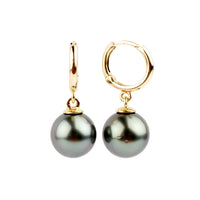 Lavender Green Tahitian Pearl Huggie Hoop Earrings