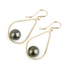 Deep Green Tahitian Pearl Teardrop Dangle Earrings