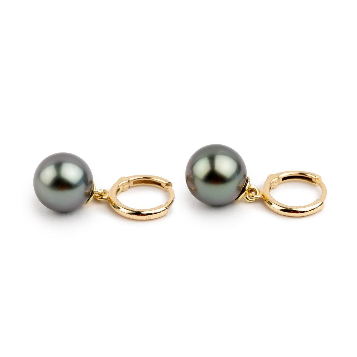 Lavender Green Tahitian Pearl Huggie Hoop Earrings