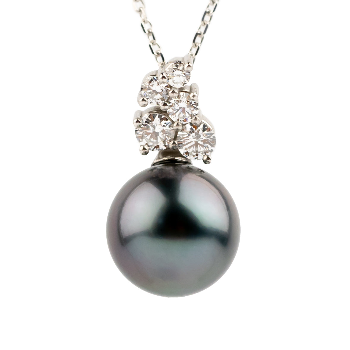 Purple Eclipse Tahitian Pearl & Diamond Asteria Necklace on 14K White Gold