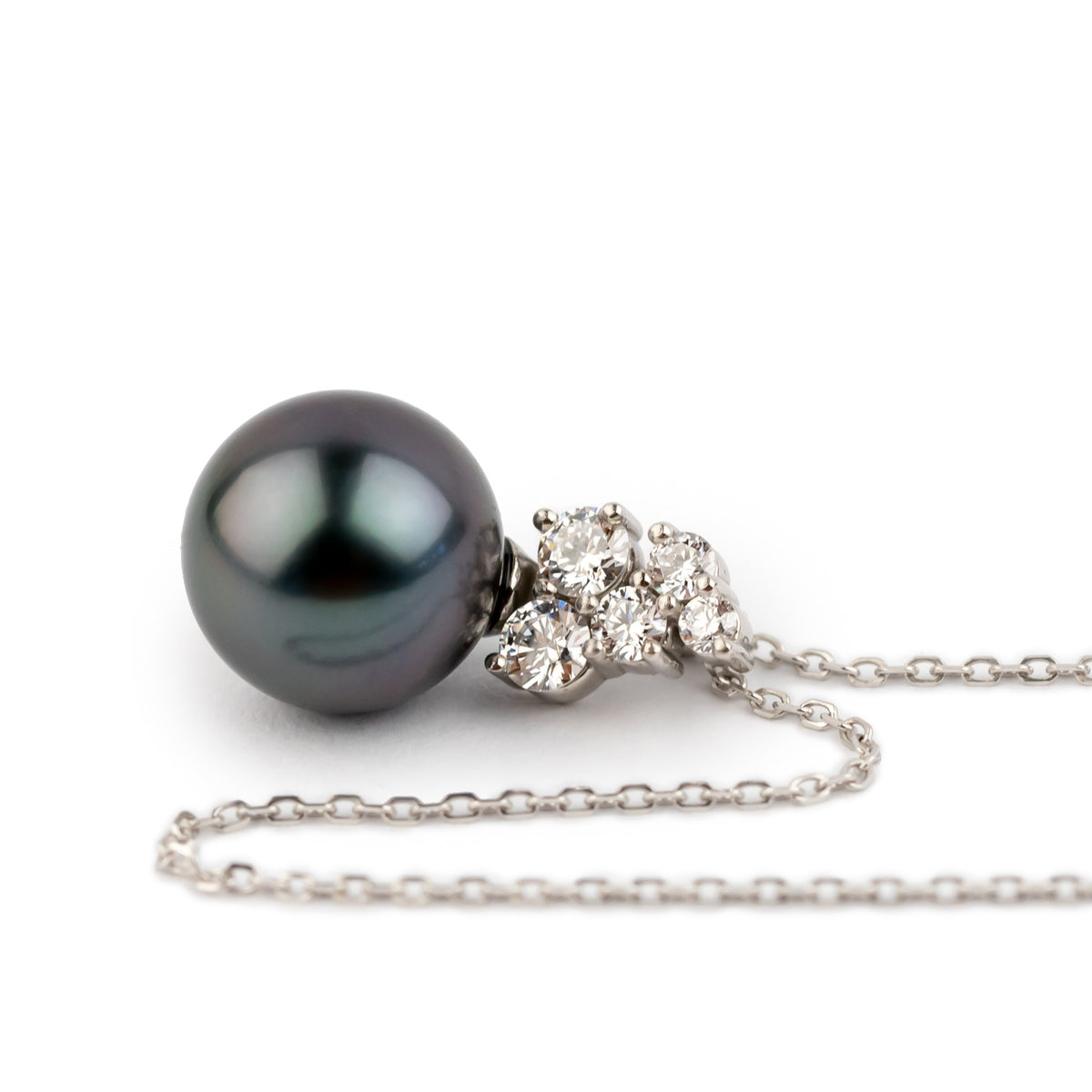 Purple Eclipse Tahitian Pearl & Diamond Asteria Necklace on 14K White Gold